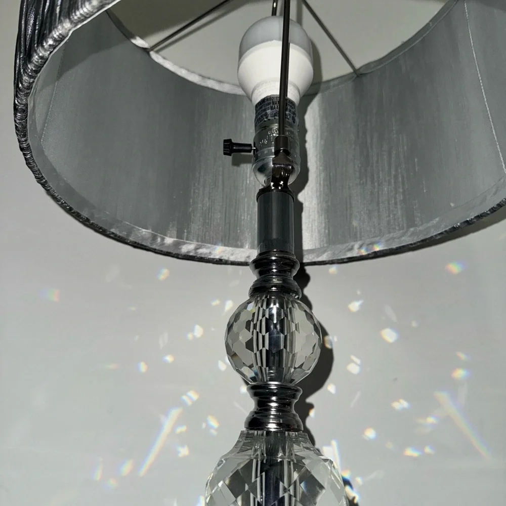 Lamp diamond base crystal large Elegant Silver Table Lamp with Textured Shade